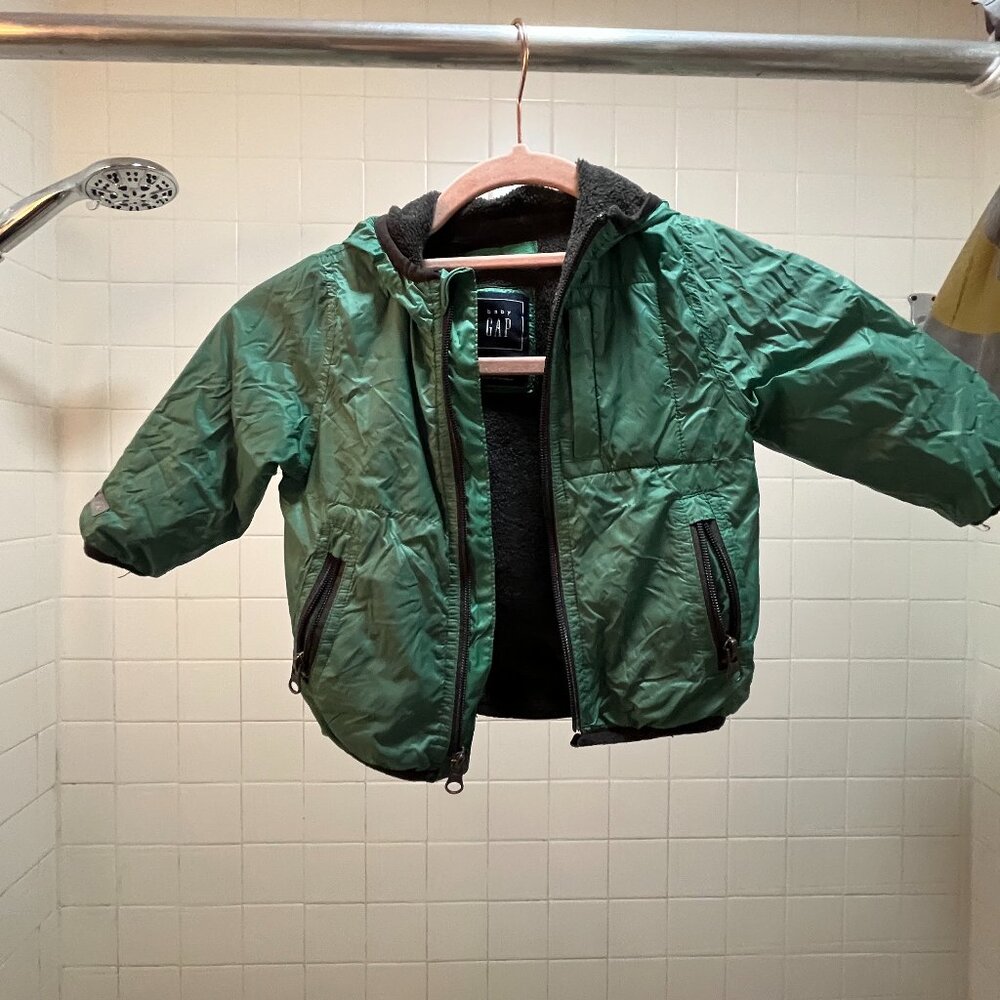 Baby Gap Forest Green Fleece Lined Winter Coat w. Hood 12-18 Months